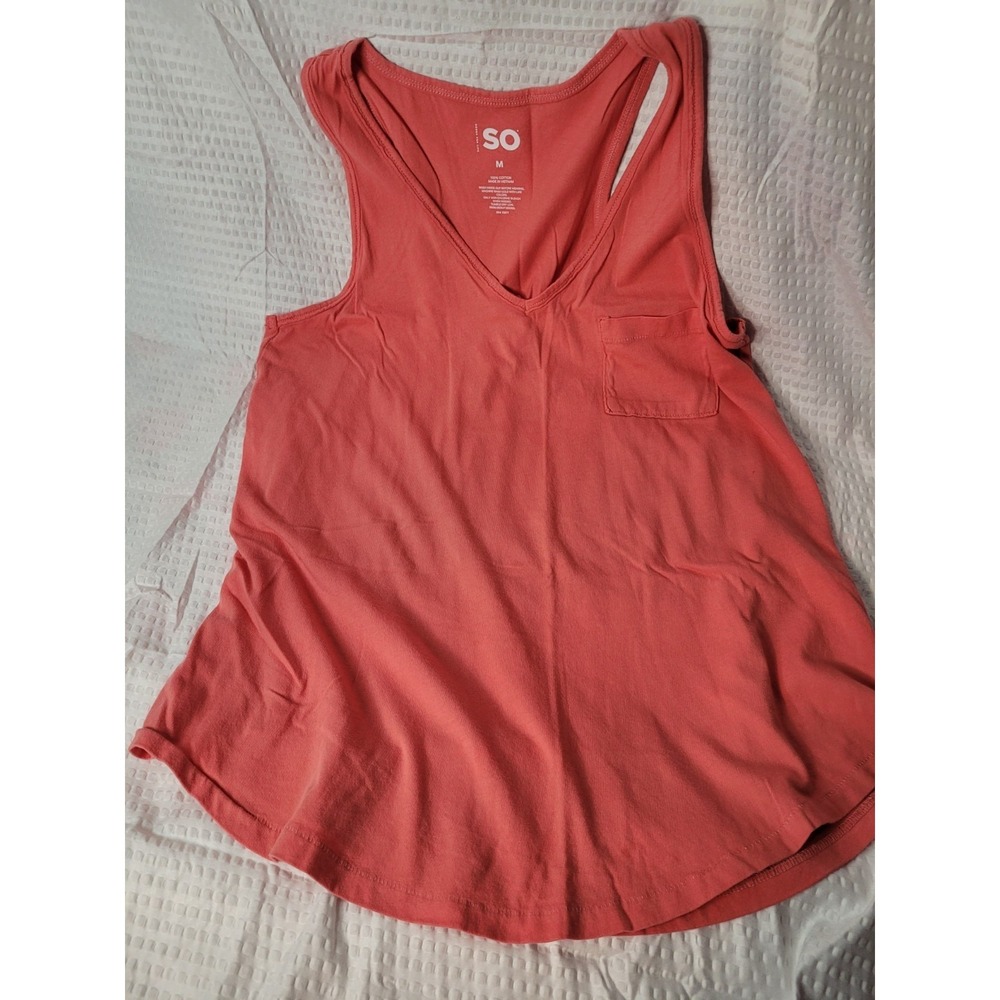 SO Coral Pink V-Neck Racerback Tank Top with Pocket Womens Size Medium